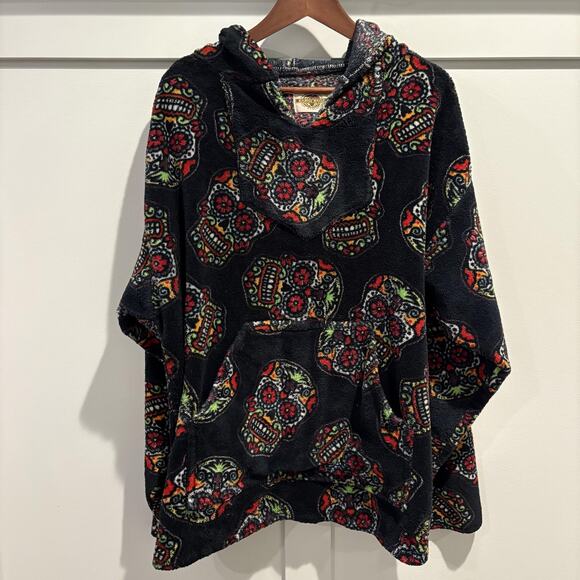 Earth Ragz Pullover Hoodie Mens Large Sugar Skull Day of the Dead Fleece Warm - Picture 1 of 12